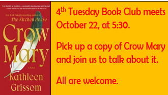 4th Tuesday book club meets October 22 at 5:30